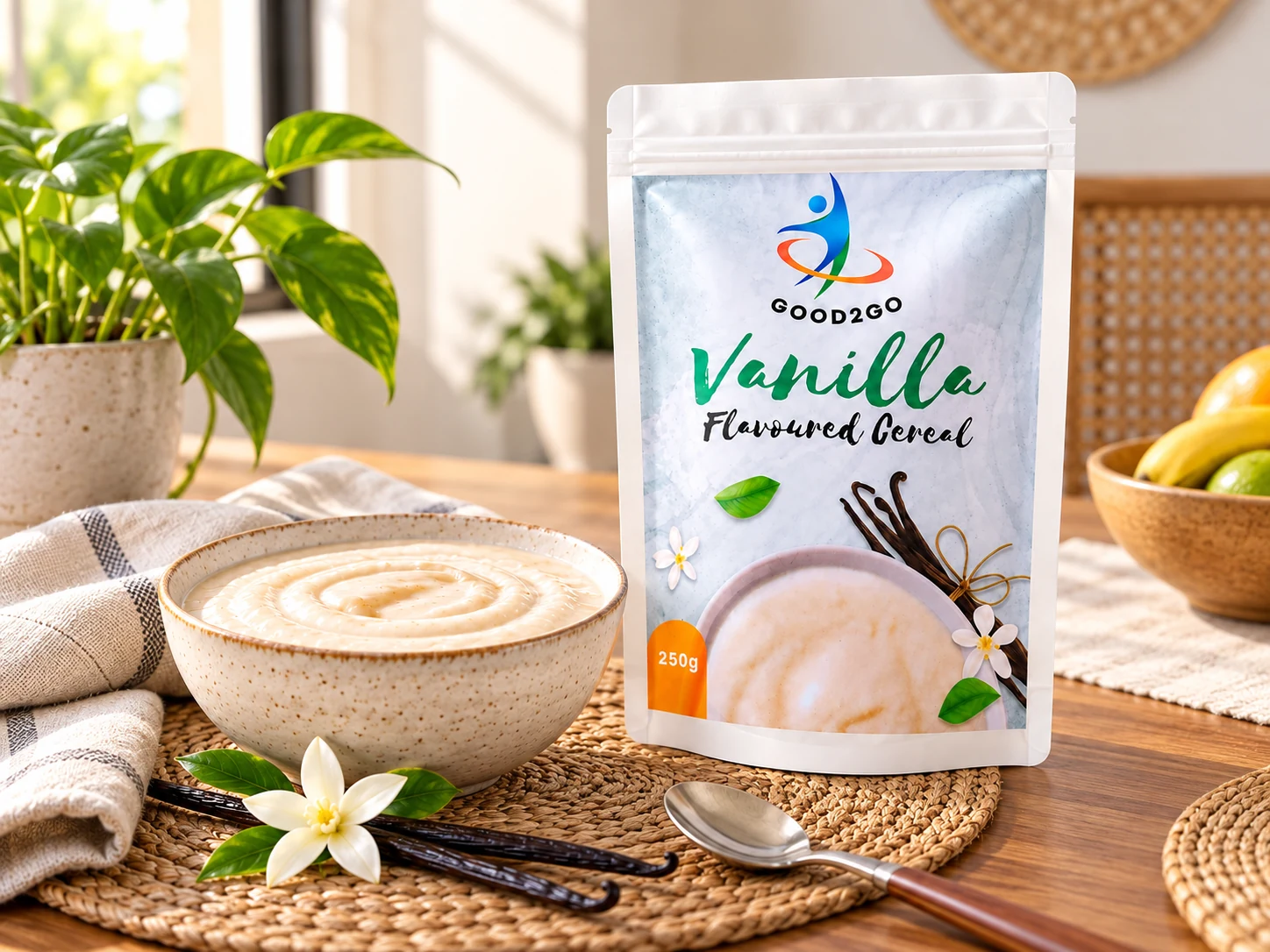 Good2Go Vanilla Flavoured Cereal in a bright breakfast setting