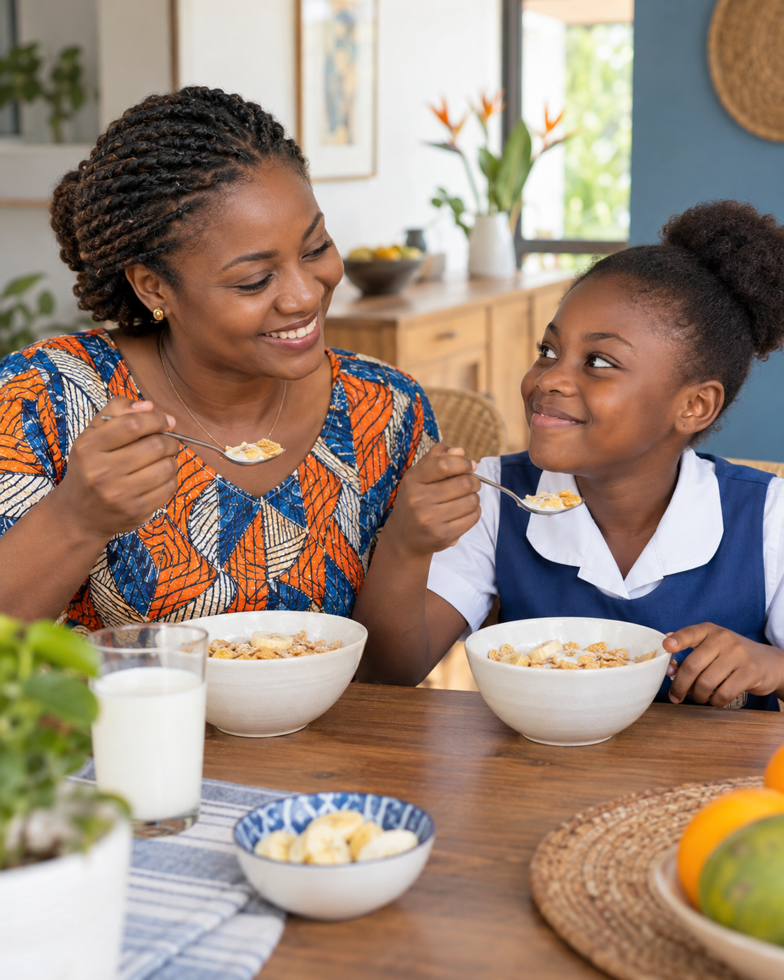 Mother and daughter enjoying Good2Go cereal together