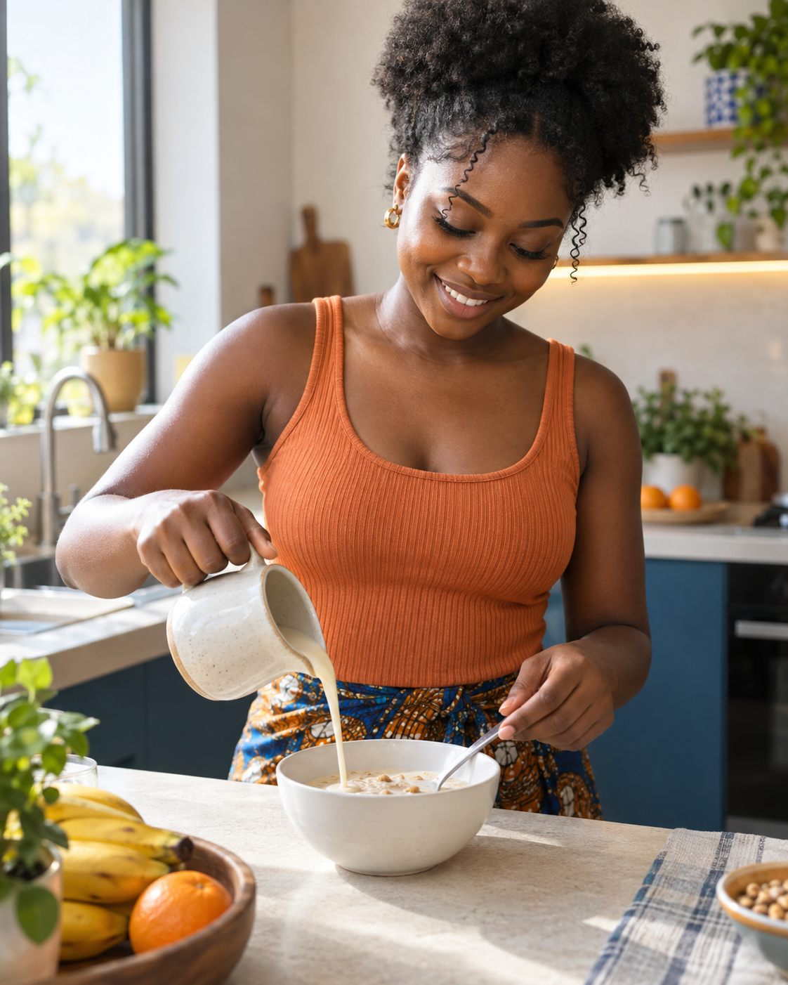 Woman measuring Good2Go cereal into a breakfast bowl